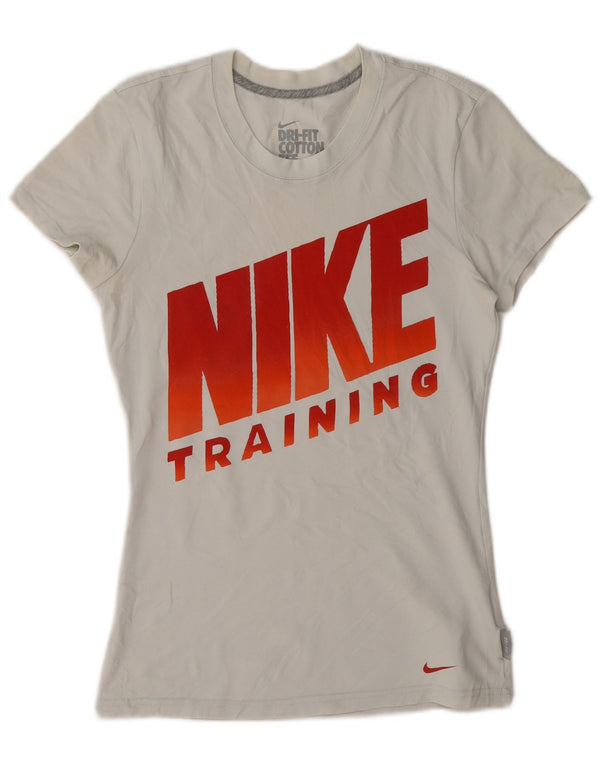 Nike Dri Fit Graphic Camiseta para Mujer UK 10 Small White Cotton