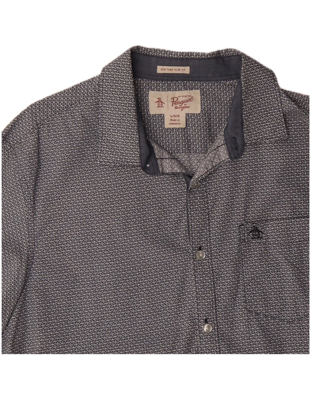 PENGUIN Camisa de manga corta Heritage Slim Fit para hombre, talla grande, azul geométrico