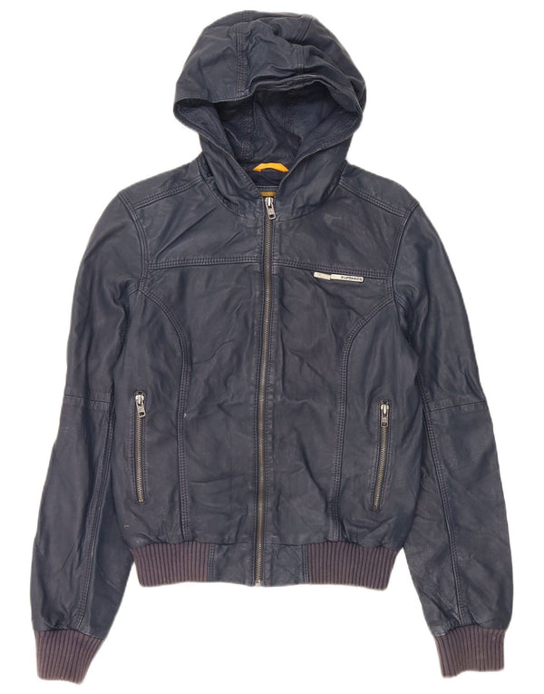 Superdry Chaqueta de cuero con capucha para mujer UK 44 Cuero azul marino mediano