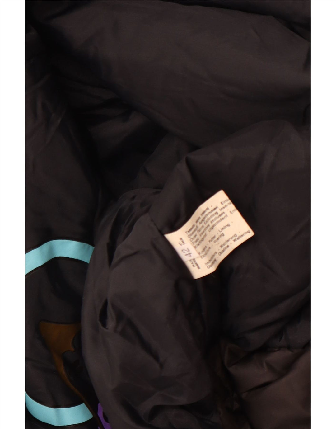 Vintage mujer cortavientos chaqueta EU 42 poliéster geométrico negro grande