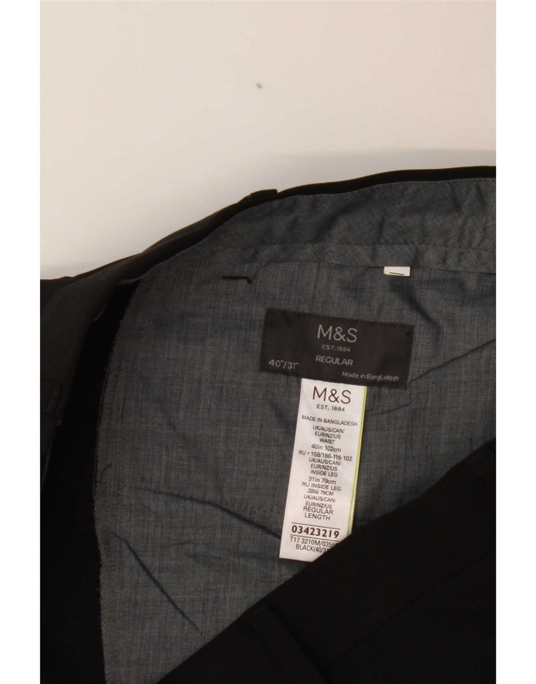 Marks & Spencer Pantalón de traje regular para hombre W40 L31 Poliéster negro