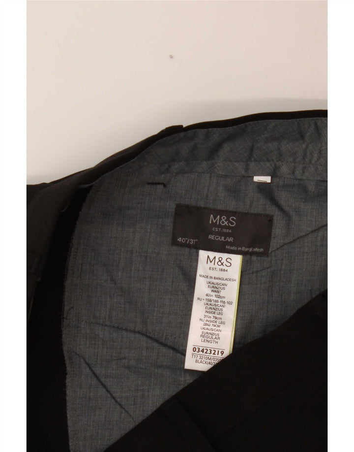 Marks & Spencer Pantalón de traje regular para hombre W40 L31 Poliéster negro