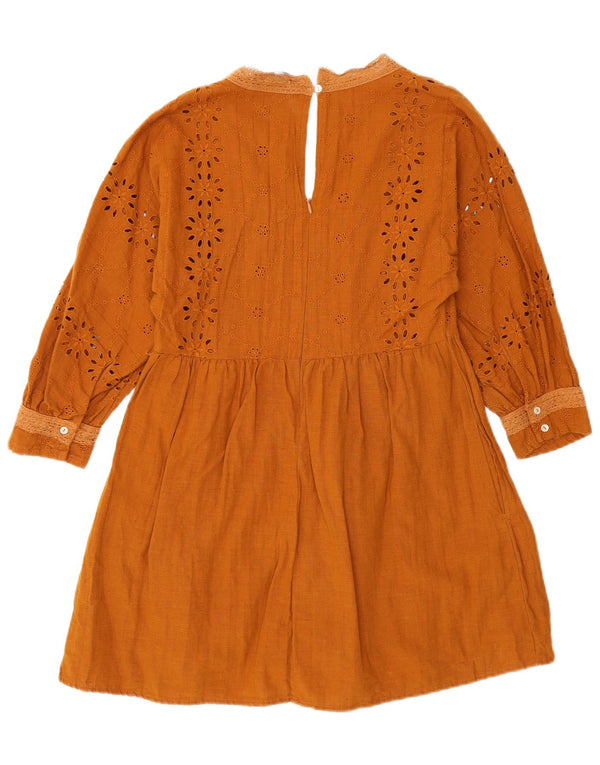 Zara Mujer Mono Corto Manga 3/4 Vestido Acampanado UK 6 XS Naranja Floral