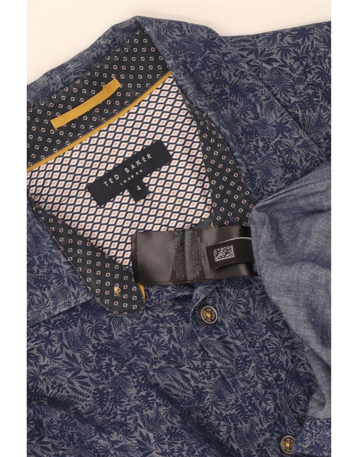 TED BAKER Camisa para hombre Talla 4 Grande Azul Marino Floral Algodón