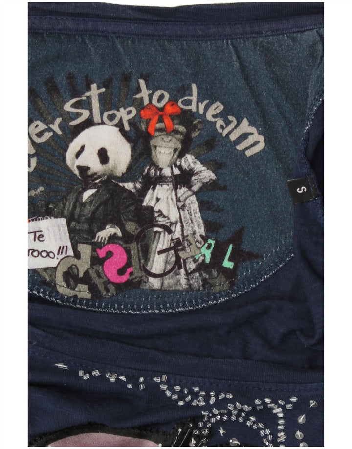 Desigual Blusa con patrón abstracto para mujer UK 10 Small Azul marino