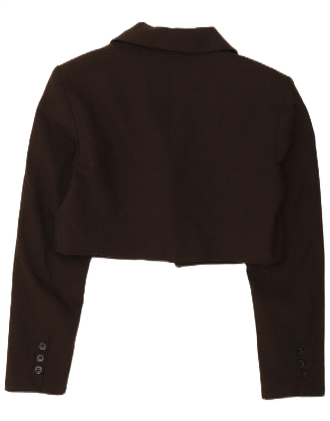 Zara Mujer Crop 1 Botón Blazer Chaqueta UK 46 Grande Marrón Cuadros Poliéster
