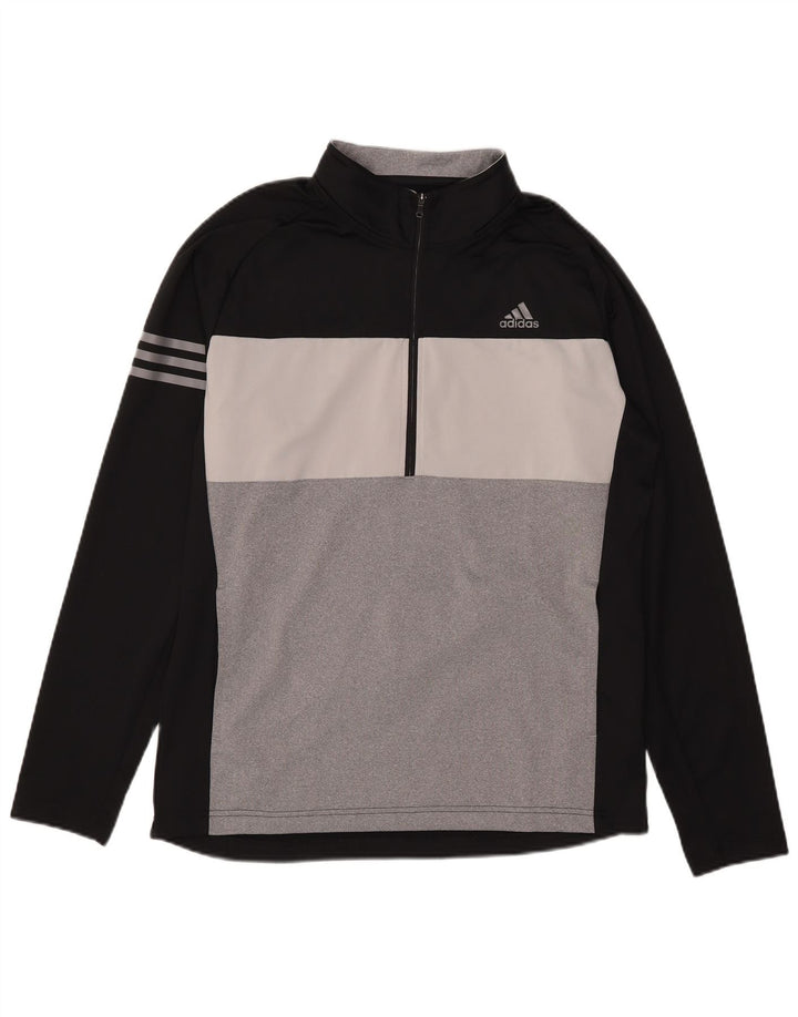 Adidas Hombre Zip Neck Pullover Chándal Top Medium Negro Colorblock