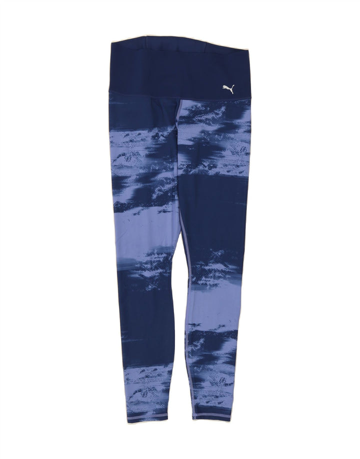 PUMA Womens Leggings UK 14 Large Navy Blue Colourblock Polyester Vintage Puma and Second-Hand Puma from Messina Hembry 