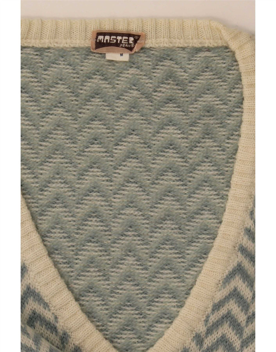 Master Suéter tipo jersey con cuello en V para mujer UK 44 Medium Blue Chevron
