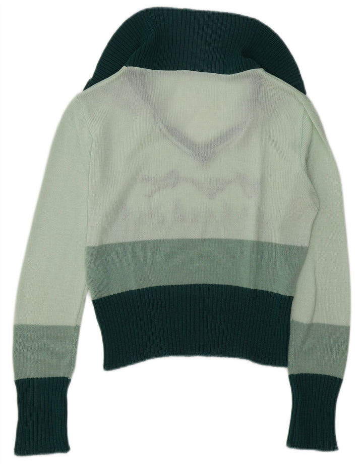 Vintage mujer gráfico polo cuello jersey suéter Reino Unido 14 verde medio