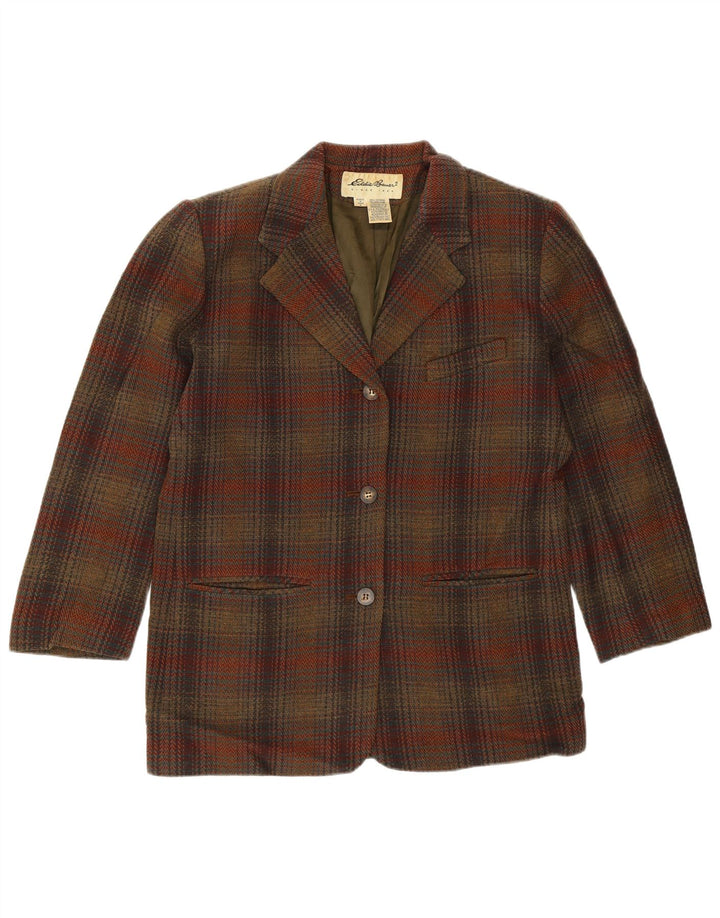 Eddie Bauer Chaqueta tipo blazer de 3 botones para mujer Reino Unido 14 Lana a cuadros marrón medio