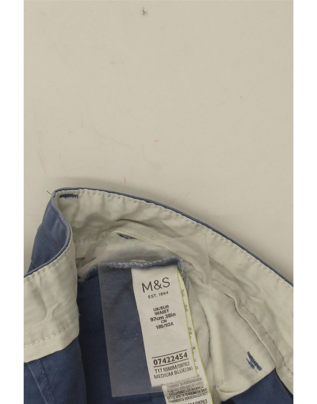 Marks & Spencer Pantalones cortos chinos para hombre W38 XL Algodón azul