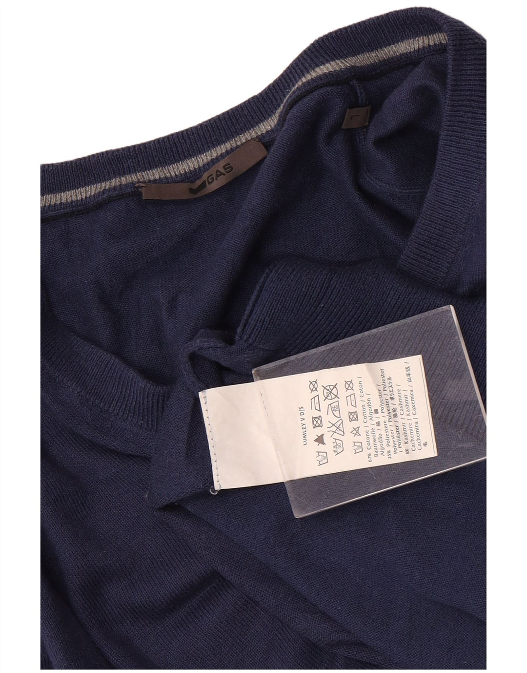 Gas Jersey con Cuello en V para Hombre Jersey Grande de algodón Azul