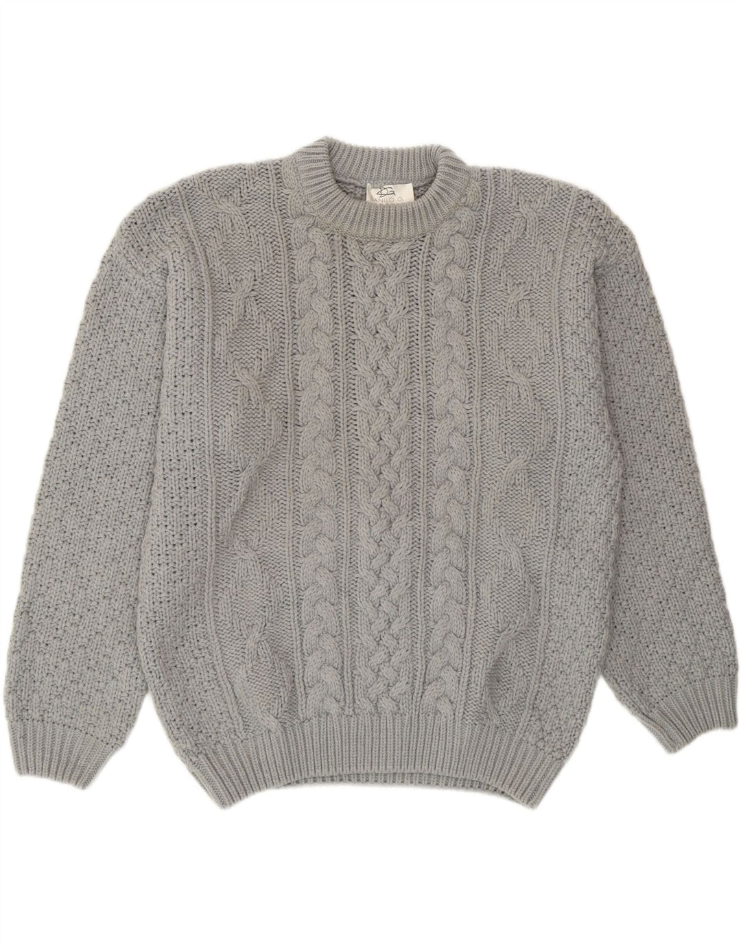Vintage hombres cuello redondo jersey suéter grande lana gris