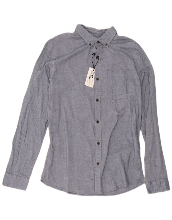 Jack & Jones Hombre Camisa De Franela De Algodón En Espiga Azul Grande