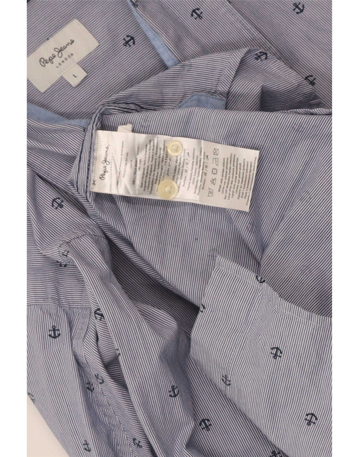 PEPE Jeans Camisa de corte regular con estampado abstracto para hombre, talla grande, azul a rayas