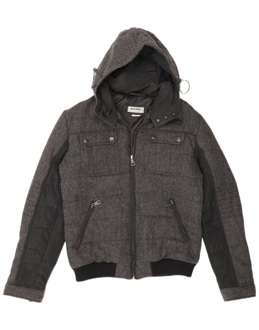 X-Cape Chaqueta acolchada con capucha para hombre UK 42 XL Lana virgen en espiga gris
