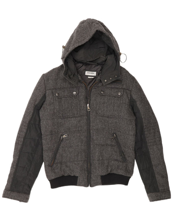 X-Cape Chaqueta acolchada con capucha para hombre UK 42 XL Lana virgen en espiga gris