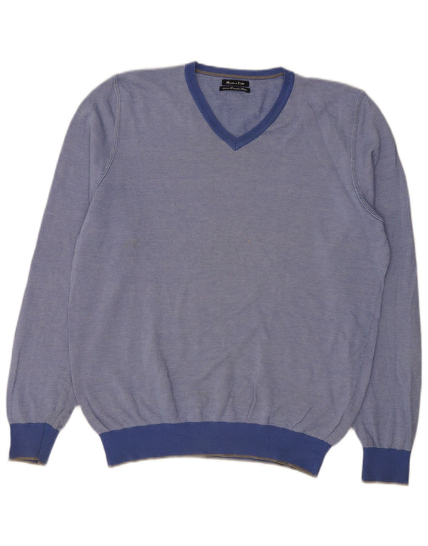 Massimo Dutti Jersey Con Cuello En V Hombre Large Azul Algodón