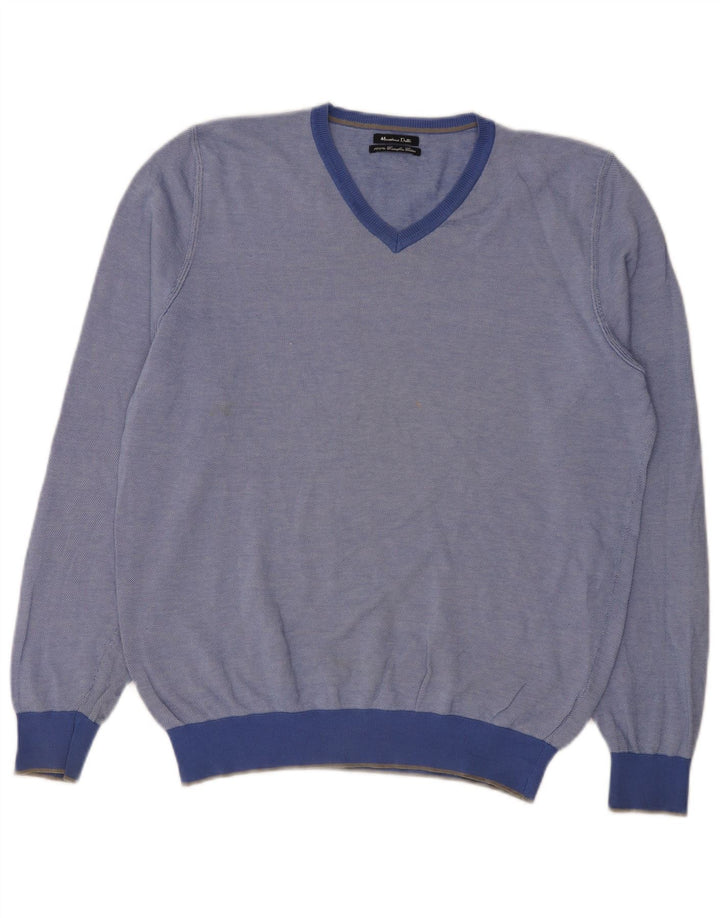 Massimo Dutti Jersey Con Cuello En V Hombre Large Azul Algodón