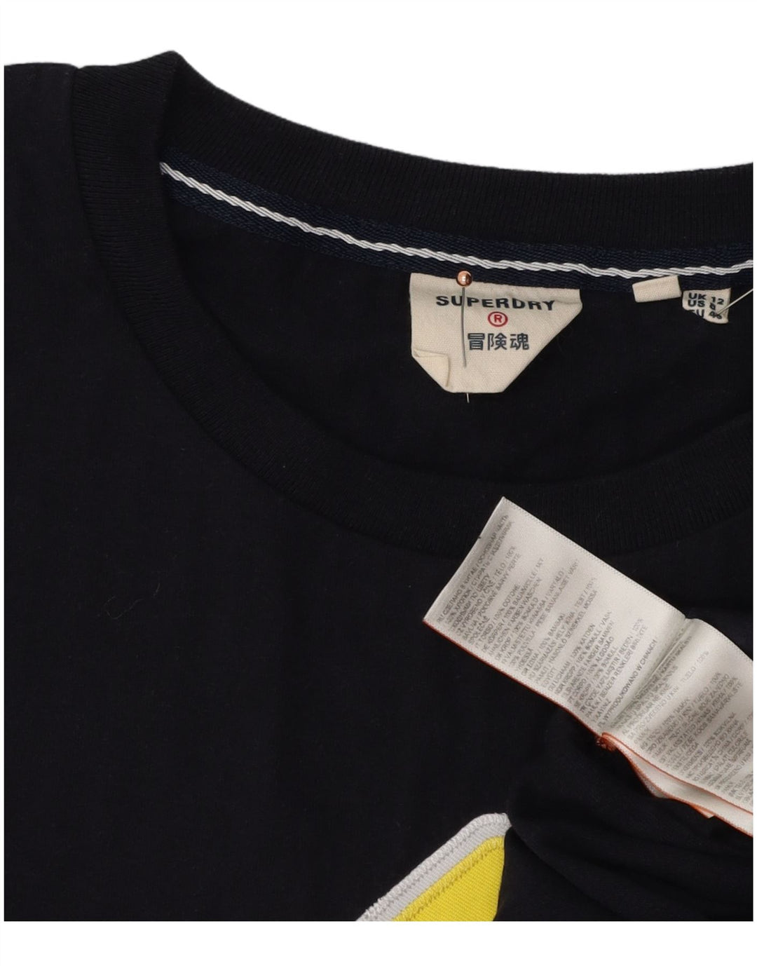 SUPERDRY Camiseta gráfica para mujer Top UK 12 Medium Azul marino Algodón