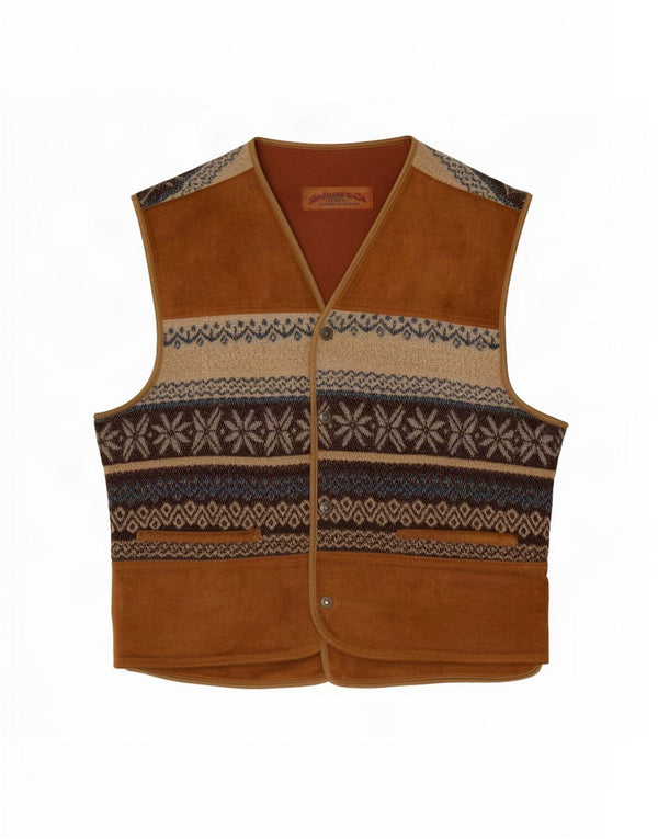 Chaleco de ante con cremallera para hombre UK 36 Small Brown Fair Isle