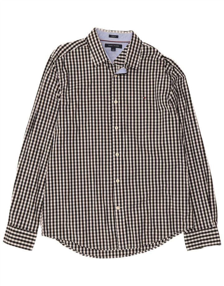 TOMMY HILFIGER Camisa para hombre Medium Black Gingham Cotton