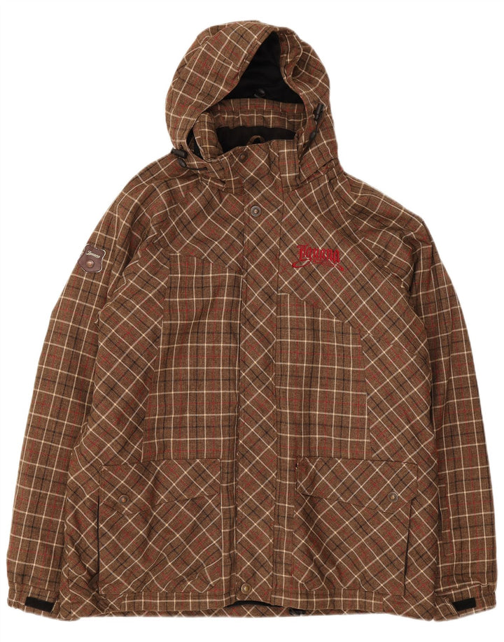 Iguana Chaqueta cortavientos con capucha para hombre UK 40 Large Marrón Check Poliéster