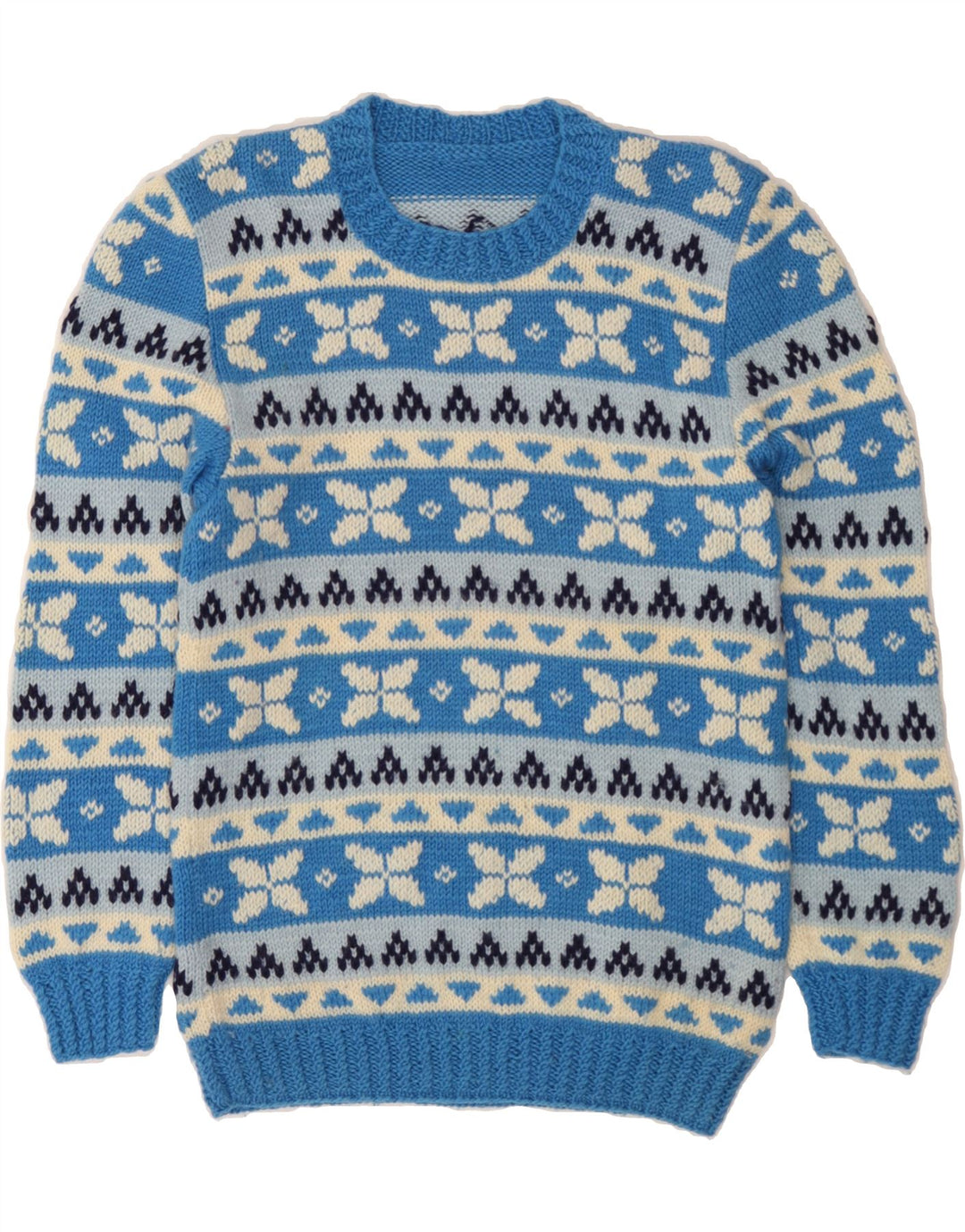 VINTAGE Hombres Crew Neck Jumper Suéter Pequeño Azul Fair Isle