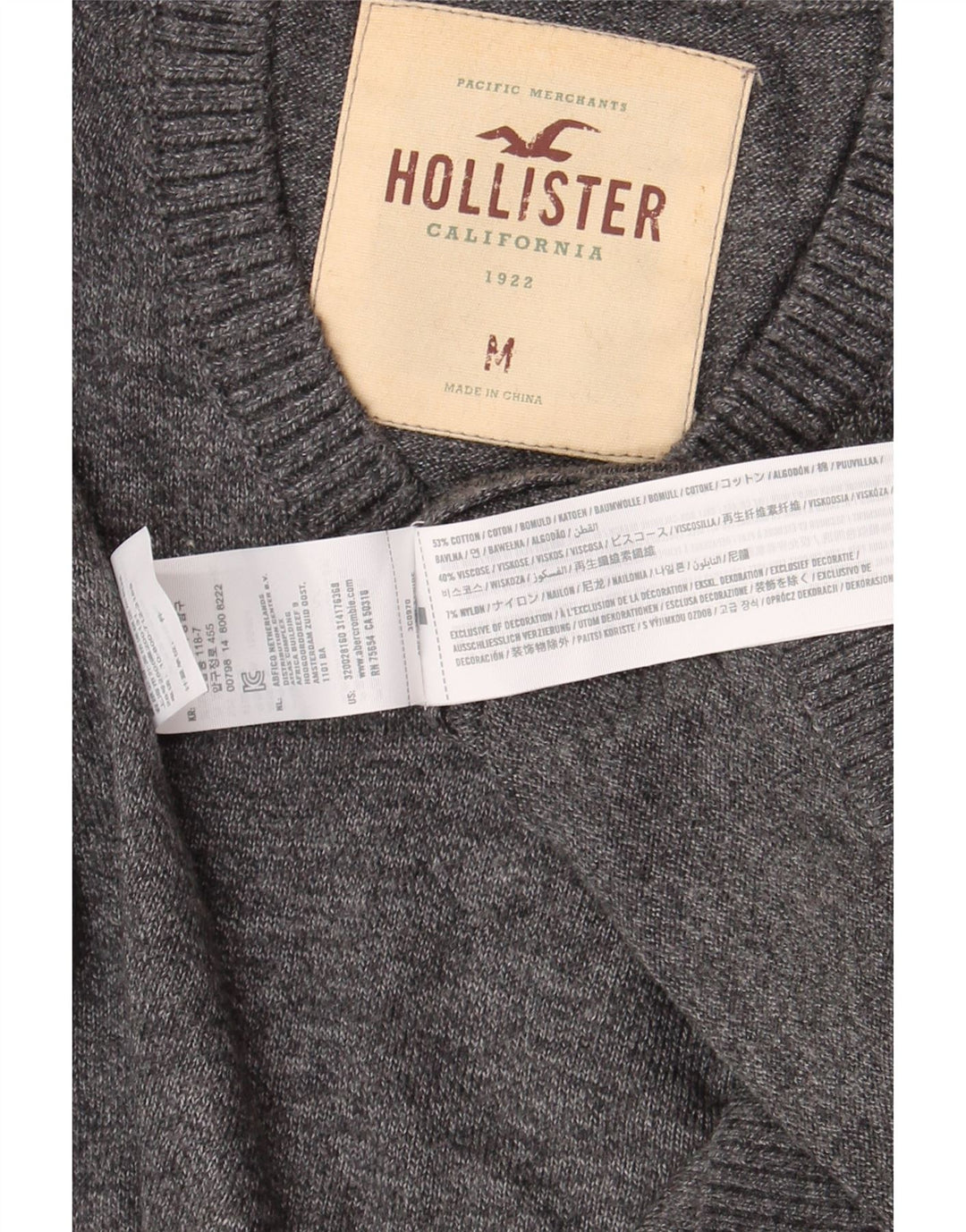 Jersey Hollister Hombre con cuello en V de algodón gris medio