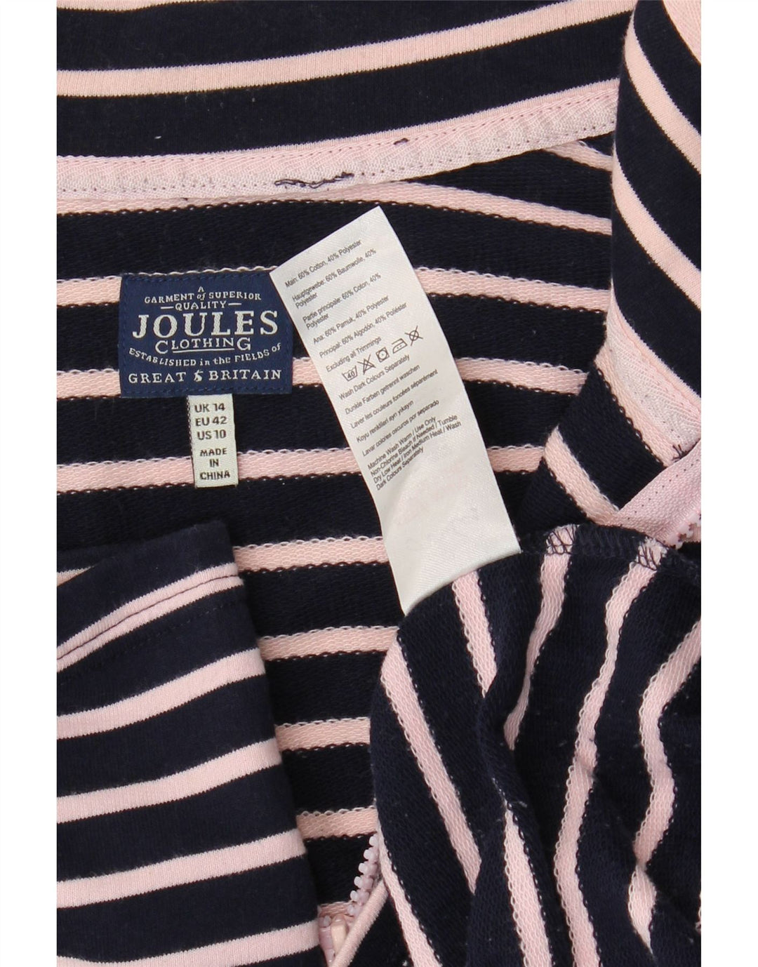 JOULES Sudadera con cuello y cremallera para mujer, talla 44, talla grande, color azul marino a rayas
