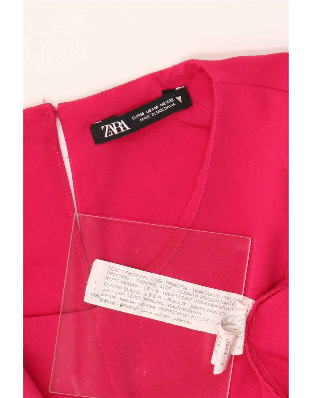 Zara Vestido acampanado de manga 3/4 para mujer UK 42 Poliéster rosa medio