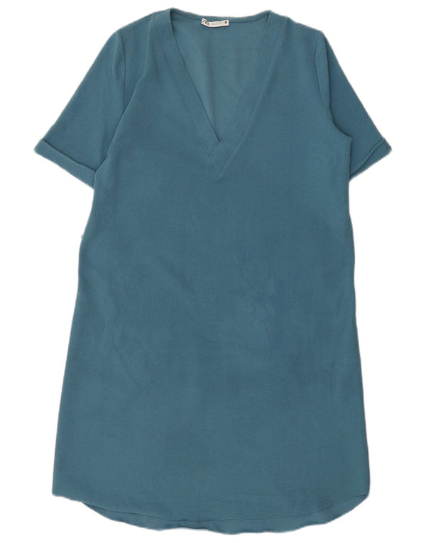 Zara Mujer Vestido Recto Extragrande UK 40 Small Azul