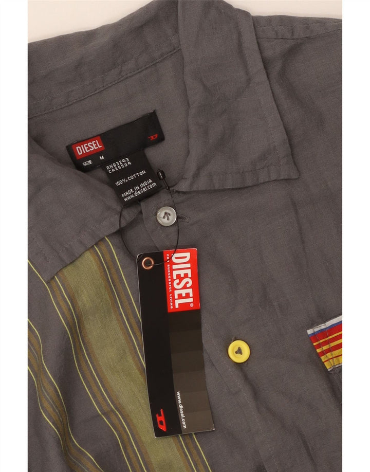 Diesel Hombre Camisa De Manga Corta De Algodón A Rayas Gris Medio