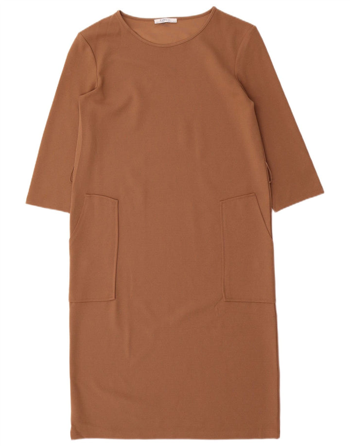 Zara Vestido recto de manga 3/4 para mujer UK 40 Small Marrón