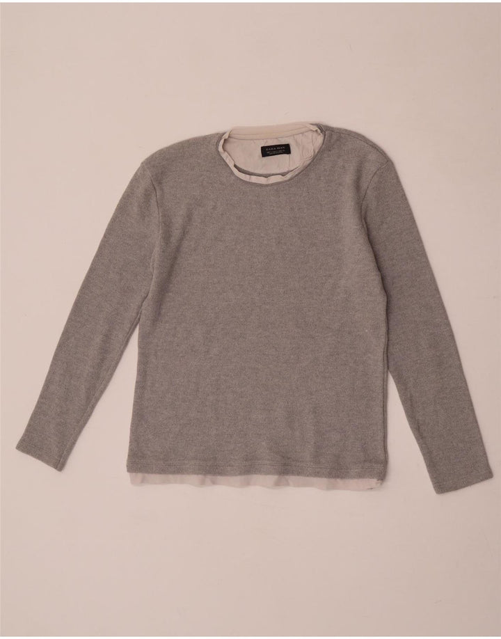 Zara Hombre Top Manga Larga Small Gris Colorblock