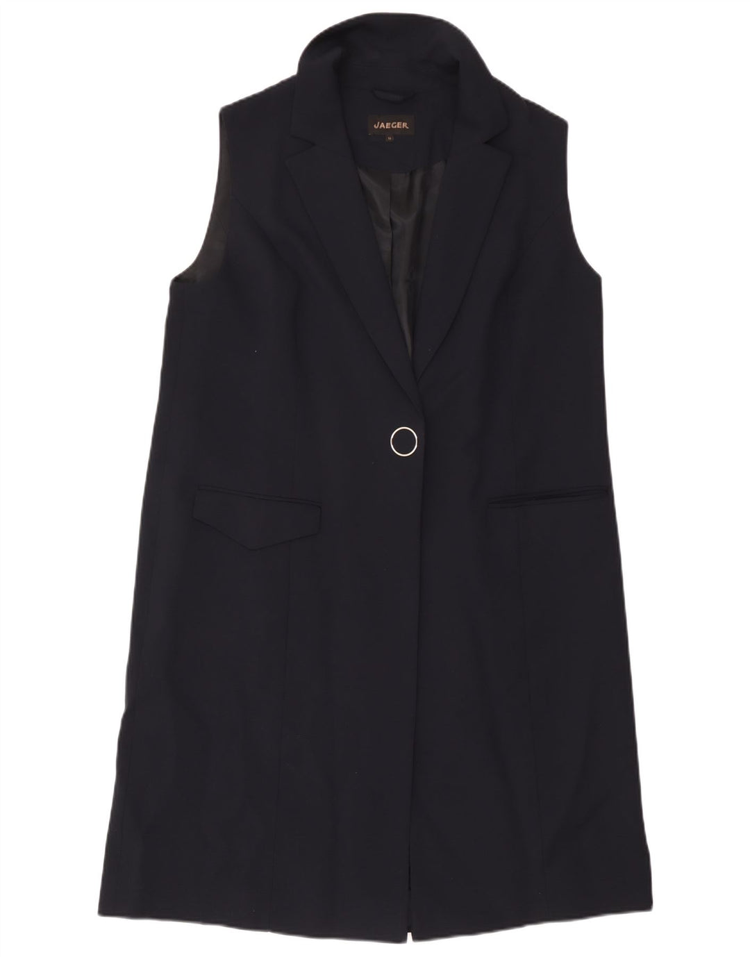 Jaeger Chaqueta tipo blazer larga sin mangas para mujer UK 46 Large Azul marino