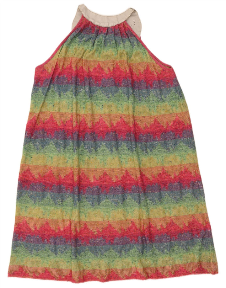 Vintage mujer sin mangas vestido básico Reino Unido 12 medio multicolor rayas