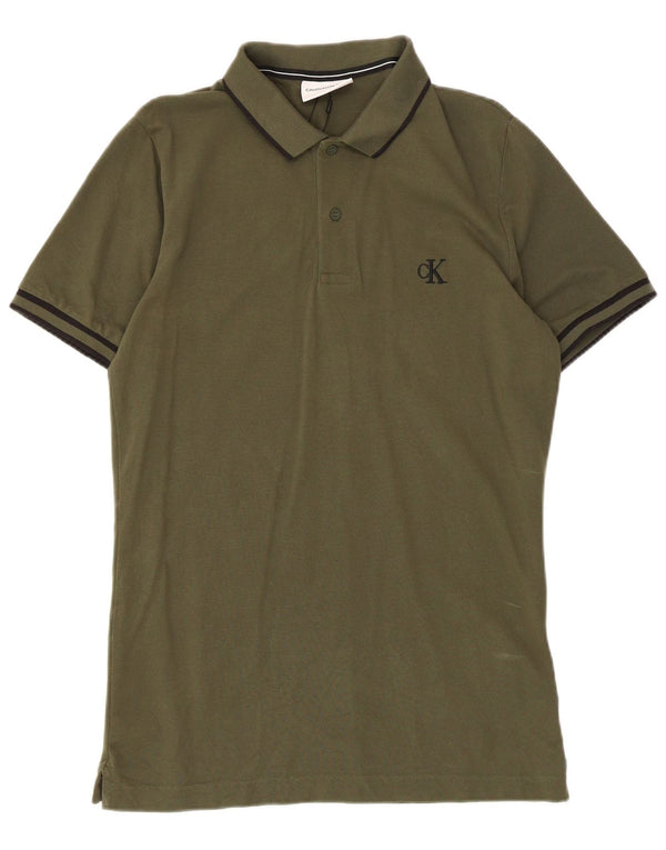 Calvin Klein Jeans Mens Slim Fit Polo Shirt Large Khaki Cotton