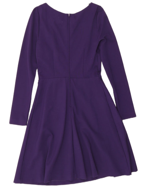 Warehouse Vestido acampanado de manga larga para mujer UK 40 Small Viscosa morada