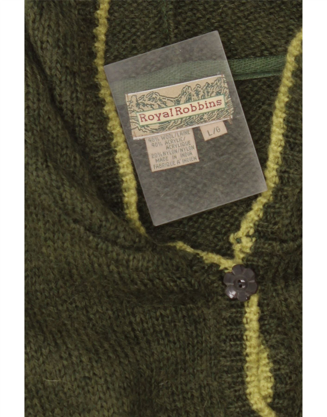 ROYAL ROBBINS Suéter tipo cárdigan con capucha para mujer Reino Unido 16 Grande Verde Fair Isle