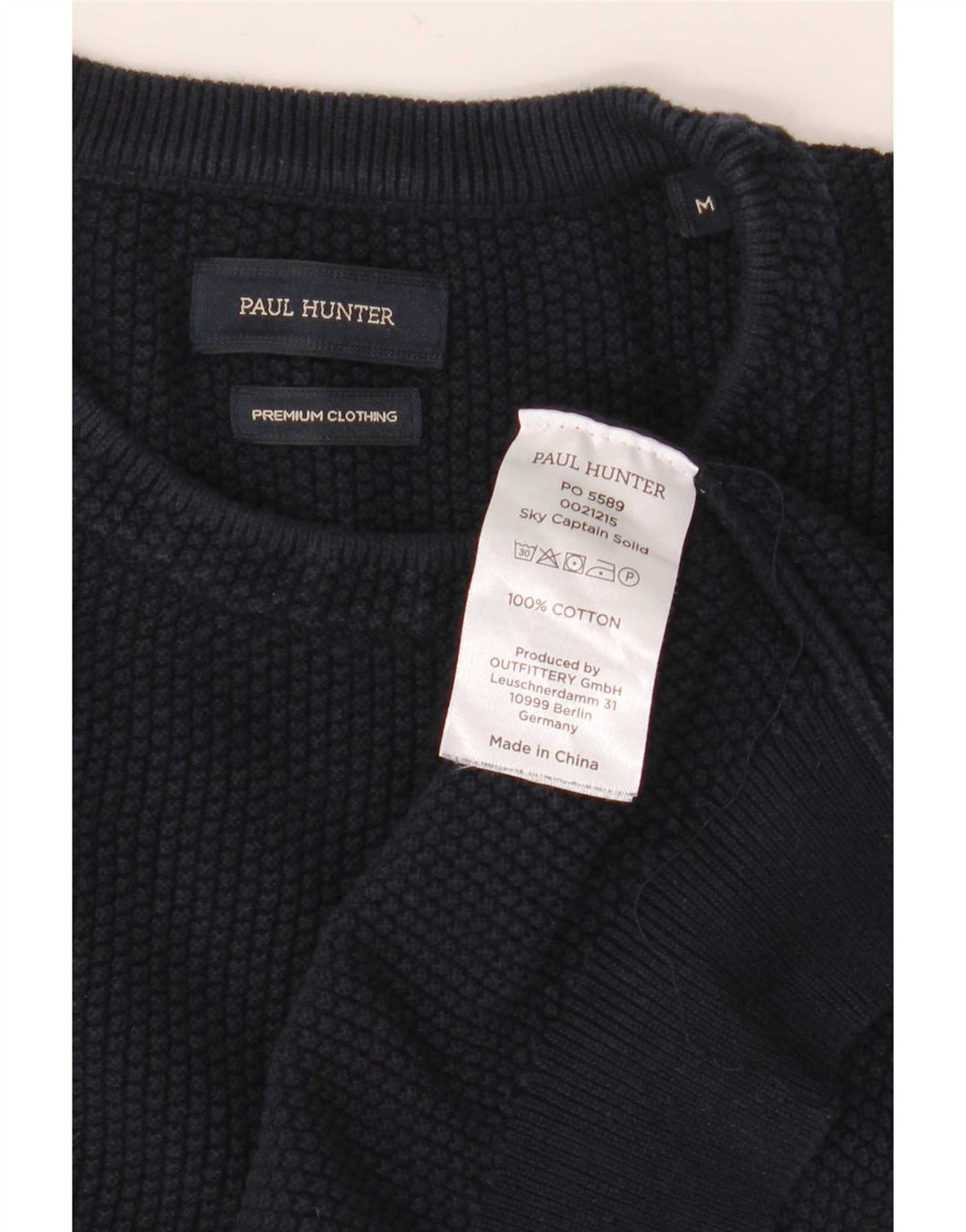 Vintage hombres cuello redondo jersey suéter medio azul marino algodón