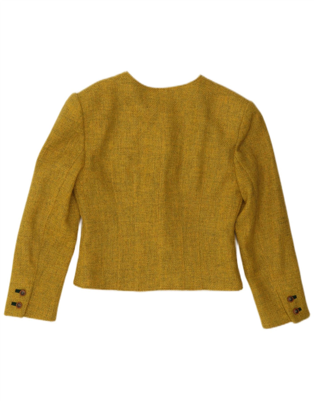 Vintage mujer 5 botones crop blazer chaqueta EU 40 lana amarilla media