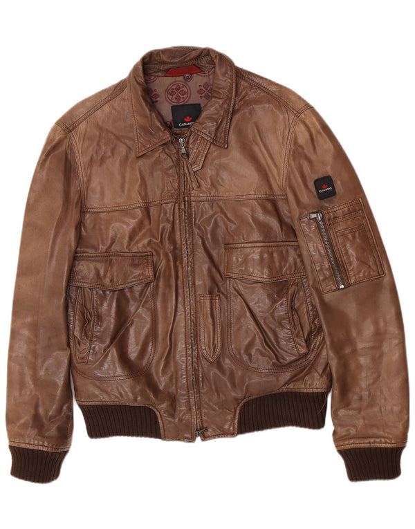 Canadiens Chaqueta de cuero para hombre IT 48 Marrón medio
