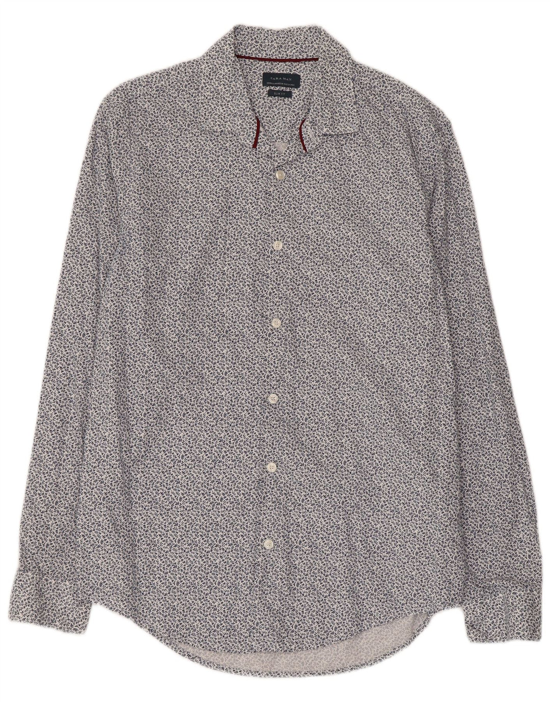 Zara Hombre Camisa Slim Fit Algodón Floral Azul Medio