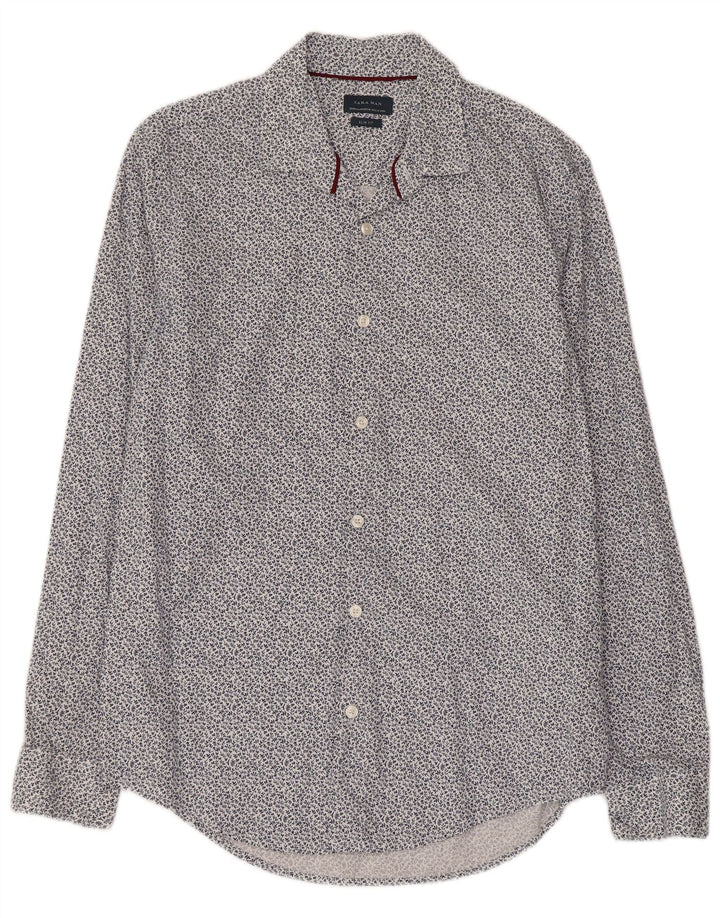 Zara Hombre Camisa Slim Fit Algodón Floral Azul Medio