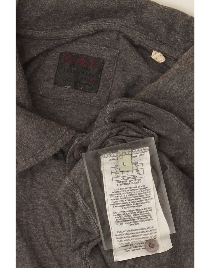 Guess Polo de manga larga para hombre de algodón gris grande