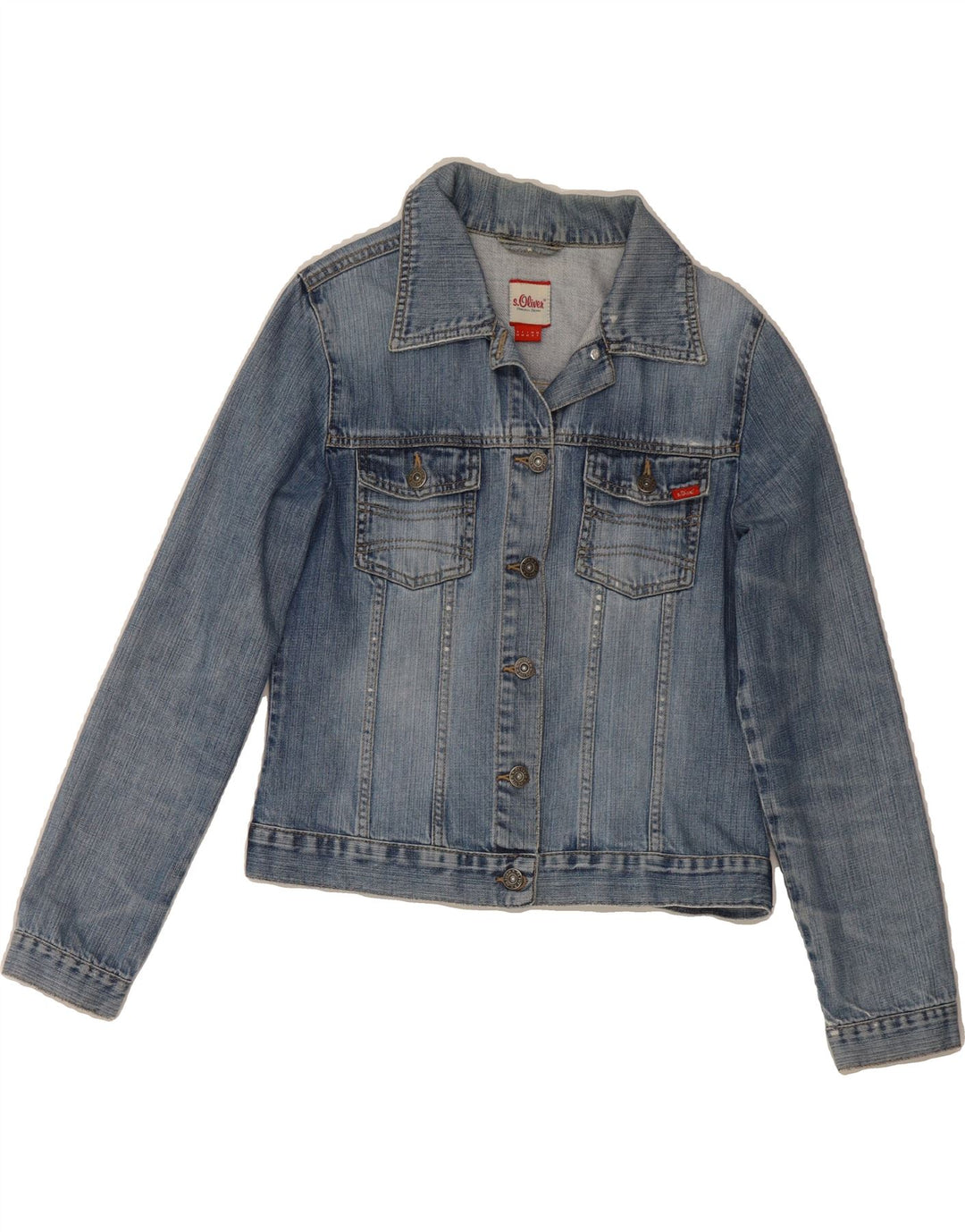 S.OLIVER Womens Crop Denim Jacket UK 12 Medium Blue Cotton Vintage S.Oliver and Second-Hand S.Oliver from Messina Hembry 