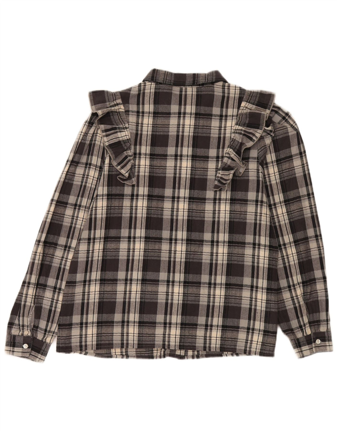 Les Copains Camisa De Franela Con Volantes En La Parte Delantera IT 46 Large Grey Check