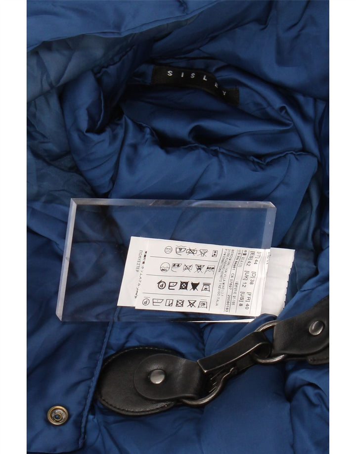 SISLEY Chaqueta acolchada con capucha para mujer UK 12 Poliéster azul medio